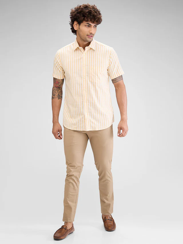 Colorplus Khaki Solid Piece Dyed Super Slim Fit Cotton Blend Trouser - Image 5