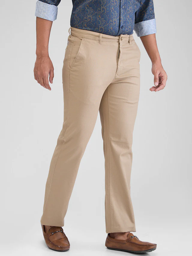Colorplus Khaki Solid Piece Dyed Tailored Fit Cotton Blend Trouser - Image 2