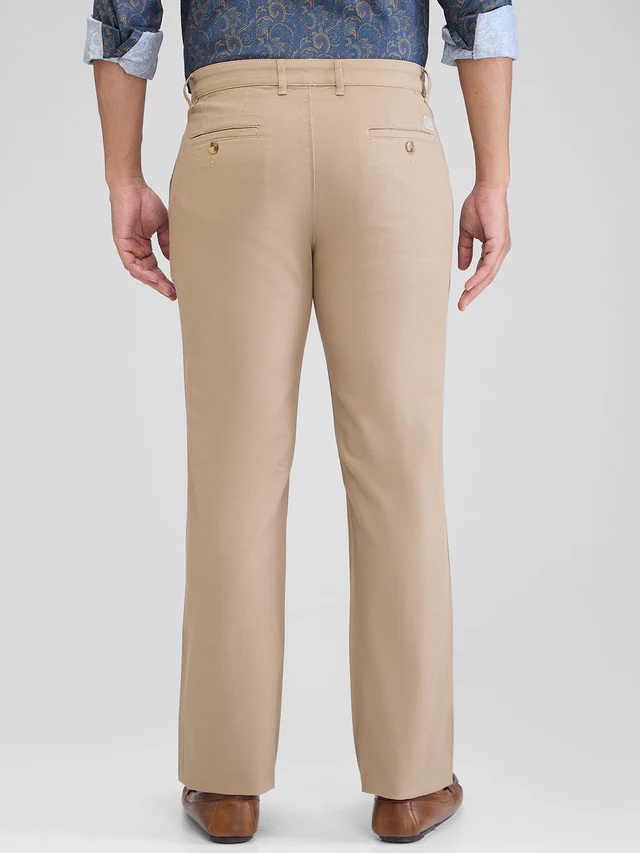 Colorplus Khaki Solid Piece Dyed Tailored Fit Cotton Blend Trouser - Image 4
