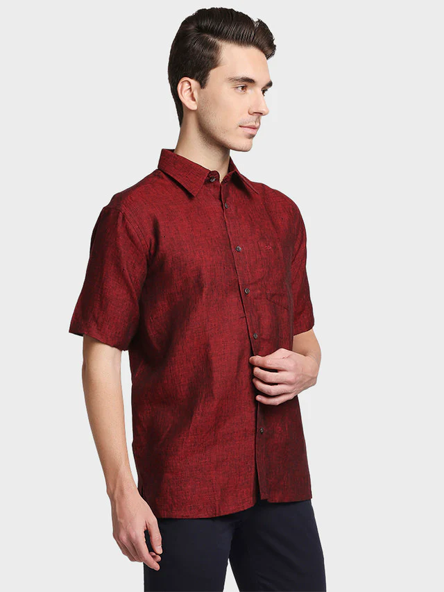 Colorplus Maroon Solid Classic Fit Linen Casual Shirt - Image 2