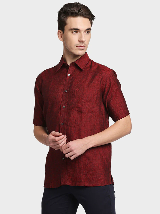 Colorplus Maroon Solid Classic Fit Linen Casual Shirt - Image 3