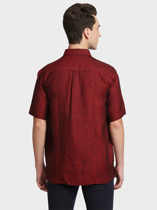Colorplus Maroon Solid Classic Fit Linen Casual Shirt - Image 4