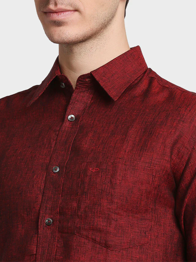 Colorplus Maroon Solid Classic Fit Linen Casual Shirt - Image 6