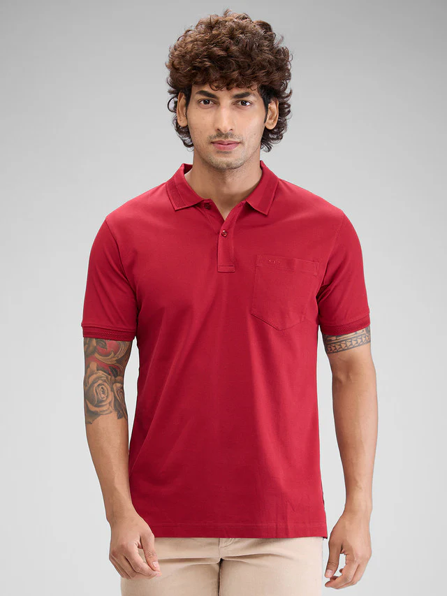 Colorplus Maroon Solid Tailored Fit Cotton T-Shirt