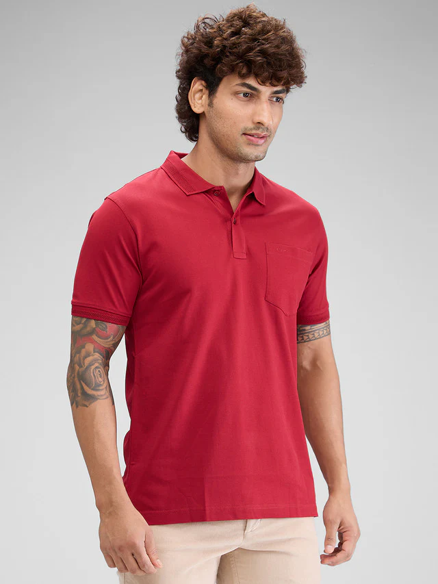 Colorplus Maroon Solid Tailored Fit Cotton T-Shirt - Image 2