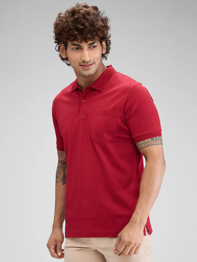 Colorplus Maroon Solid Tailored Fit Cotton T-Shirt - Image 3