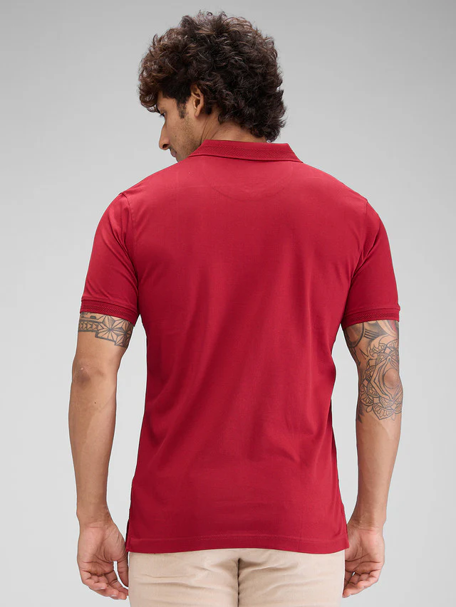 Colorplus Maroon Solid Tailored Fit Cotton T-Shirt - Image 4