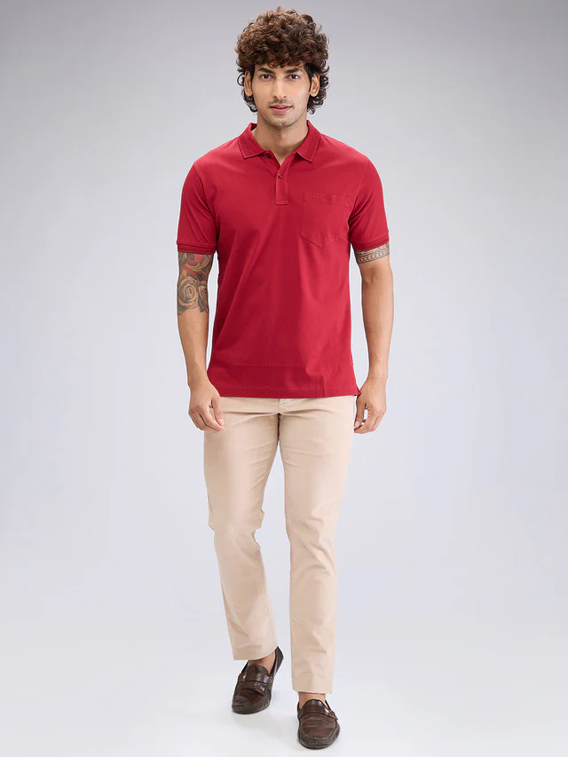 Colorplus Maroon Solid Tailored Fit Cotton T-Shirt - Image 5