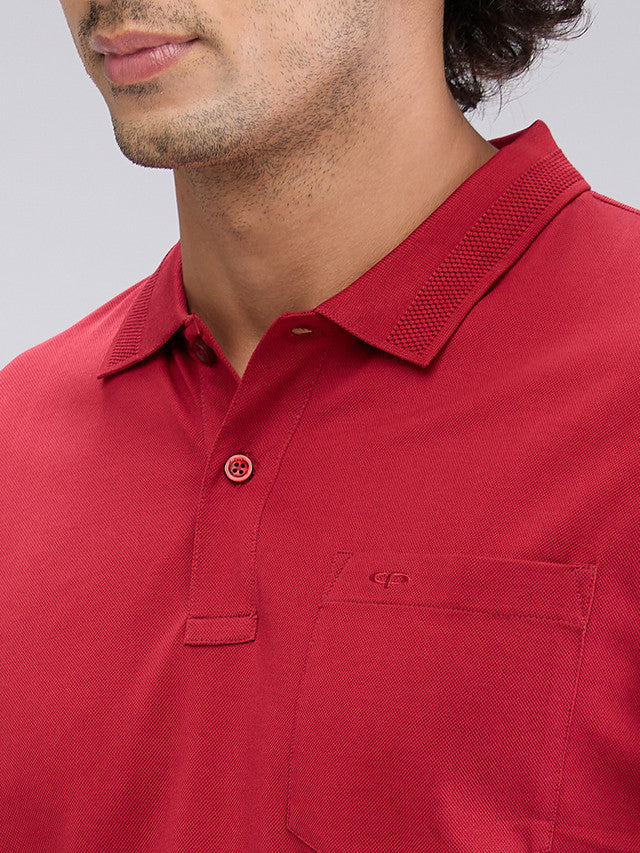 Colorplus Maroon Solid Tailored Fit Cotton T-Shirt - Image 6