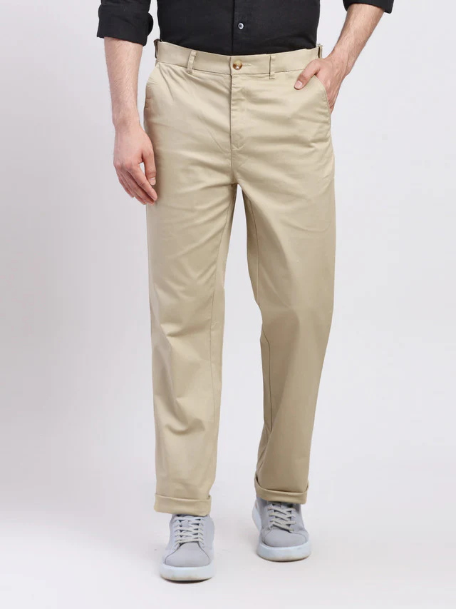 Colorplus Men Beige Dyed Regular Fit Trouser