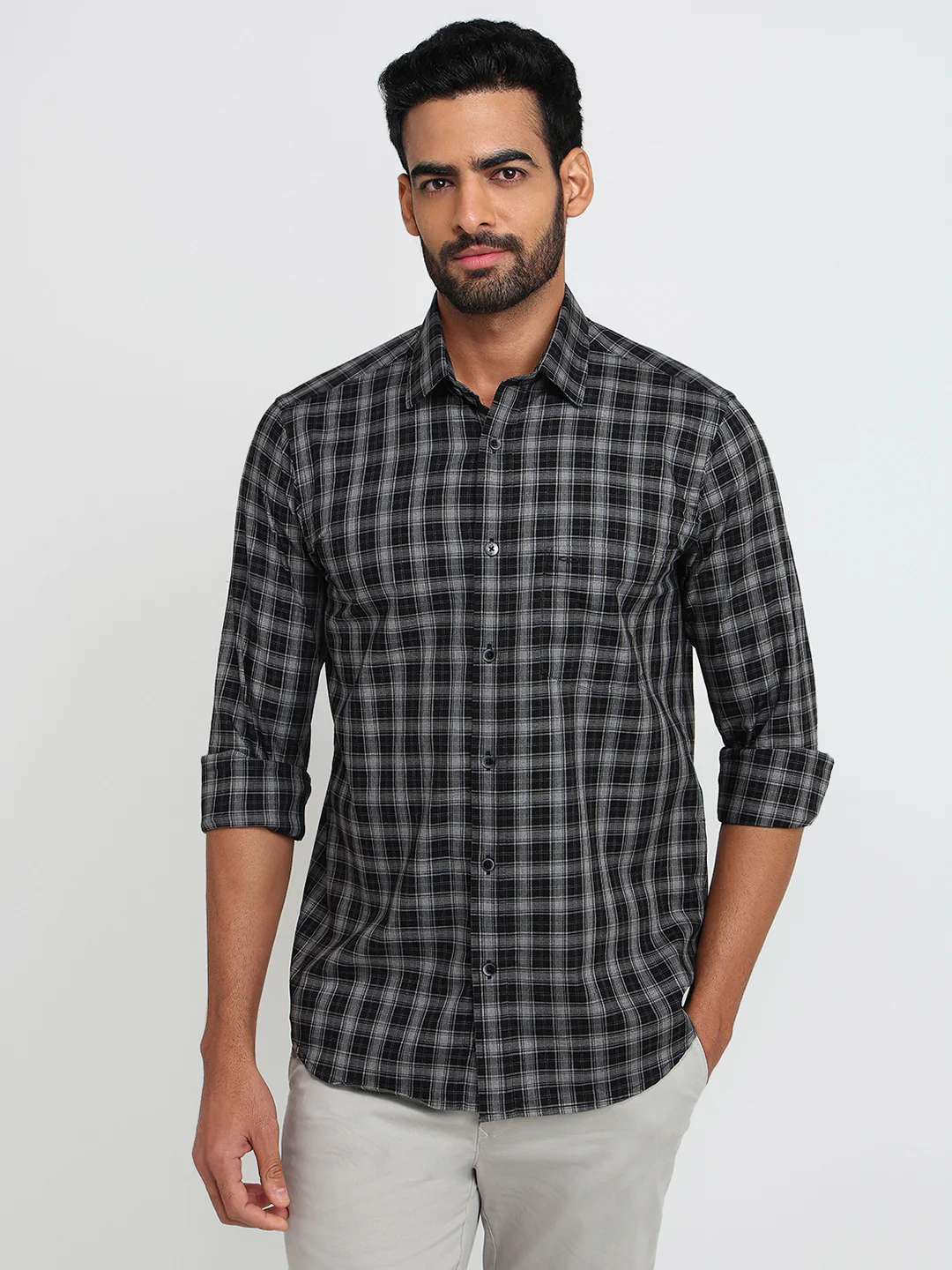Colorplus Men Black Checks Regular Fit Cotton Casual Shirt