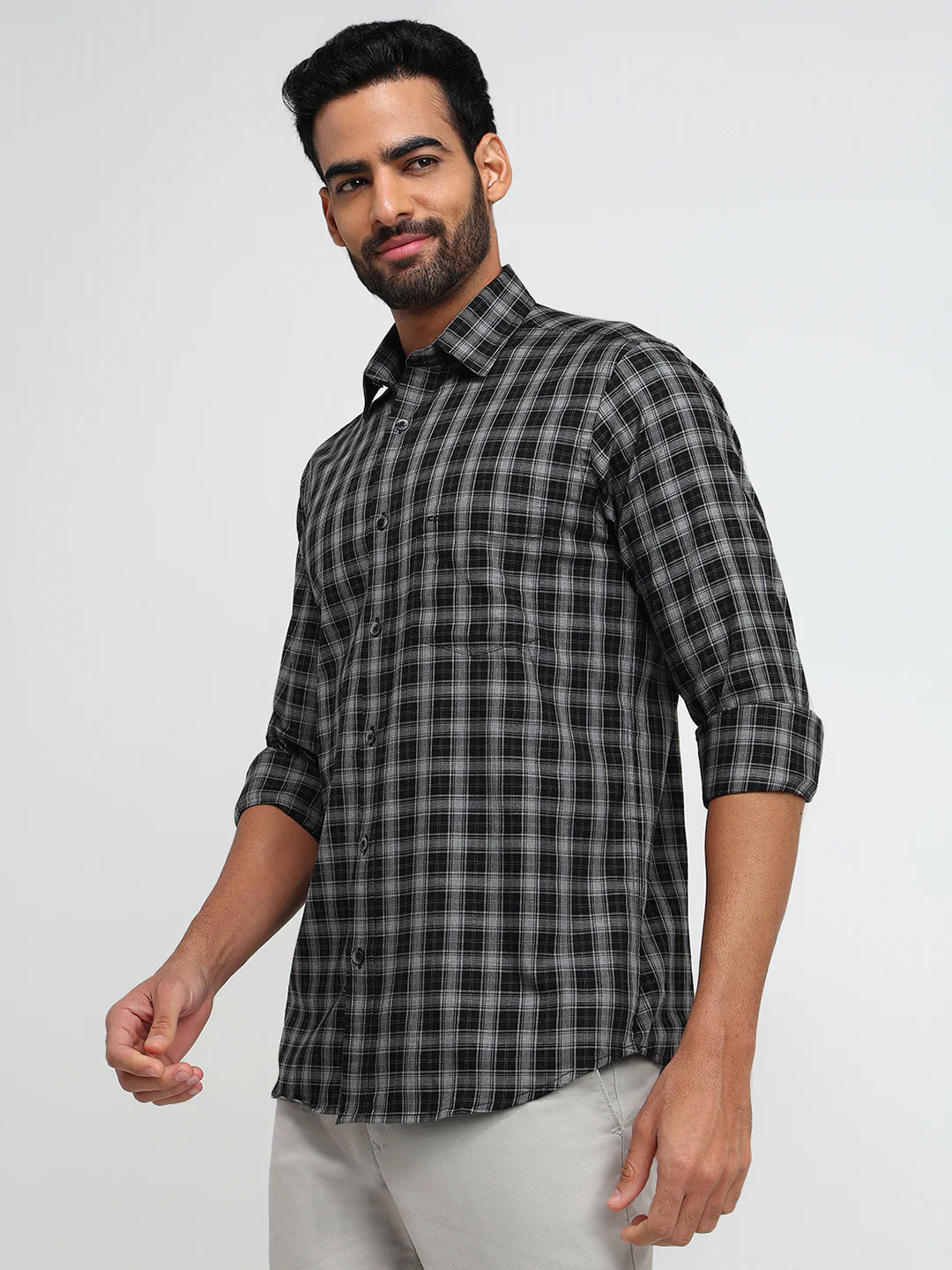 Colorplus Men Black Checks Regular Fit Cotton Casual Shirt - Image 2
