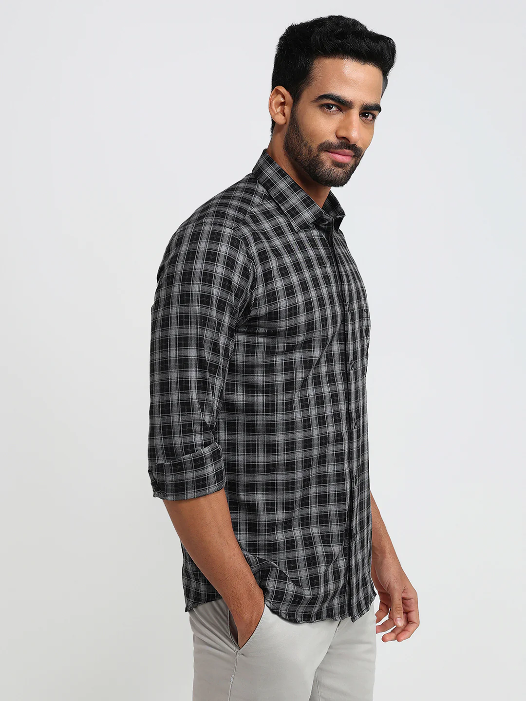 Colorplus Men Black Checks Regular Fit Cotton Casual Shirt - Image 3