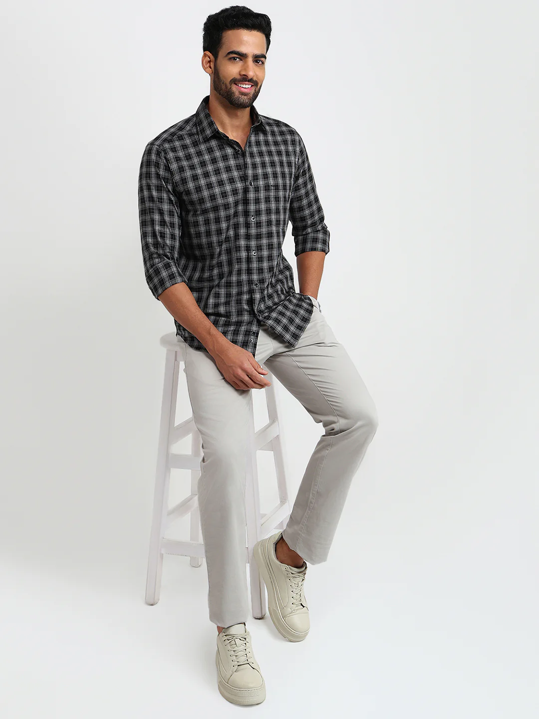 Colorplus Men Black Checks Regular Fit Cotton Casual Shirt - Image 5