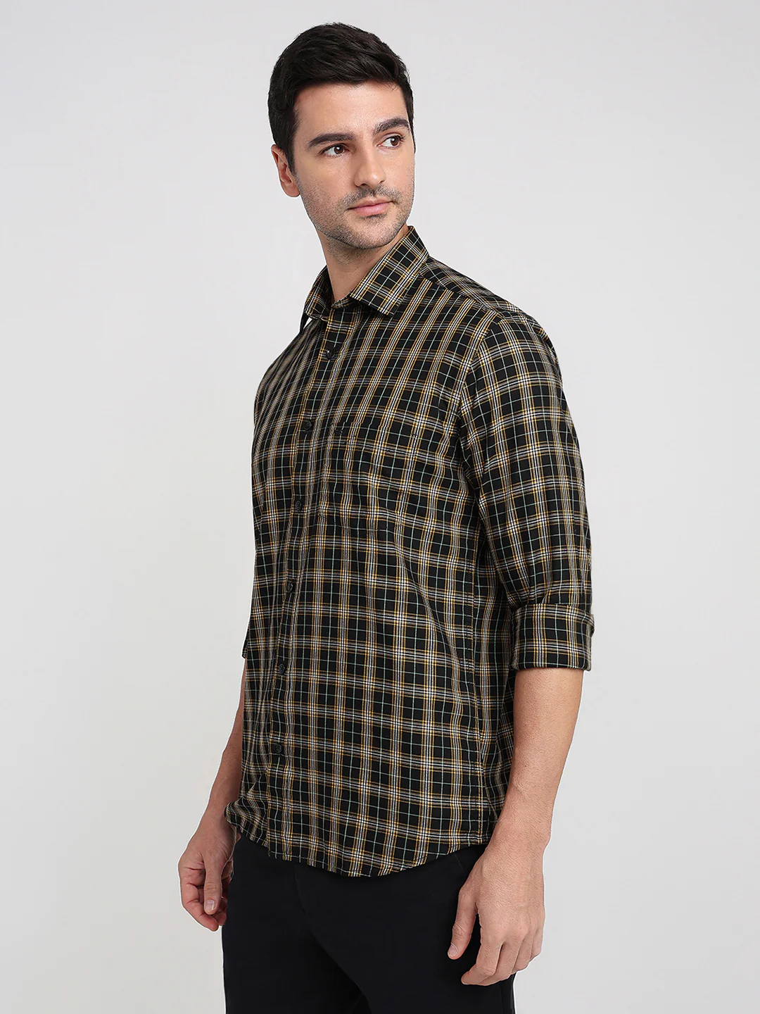 Colorplus Men Black Checks Regular Fit Cotton Full Sleeve Casual Shirt - Image 2