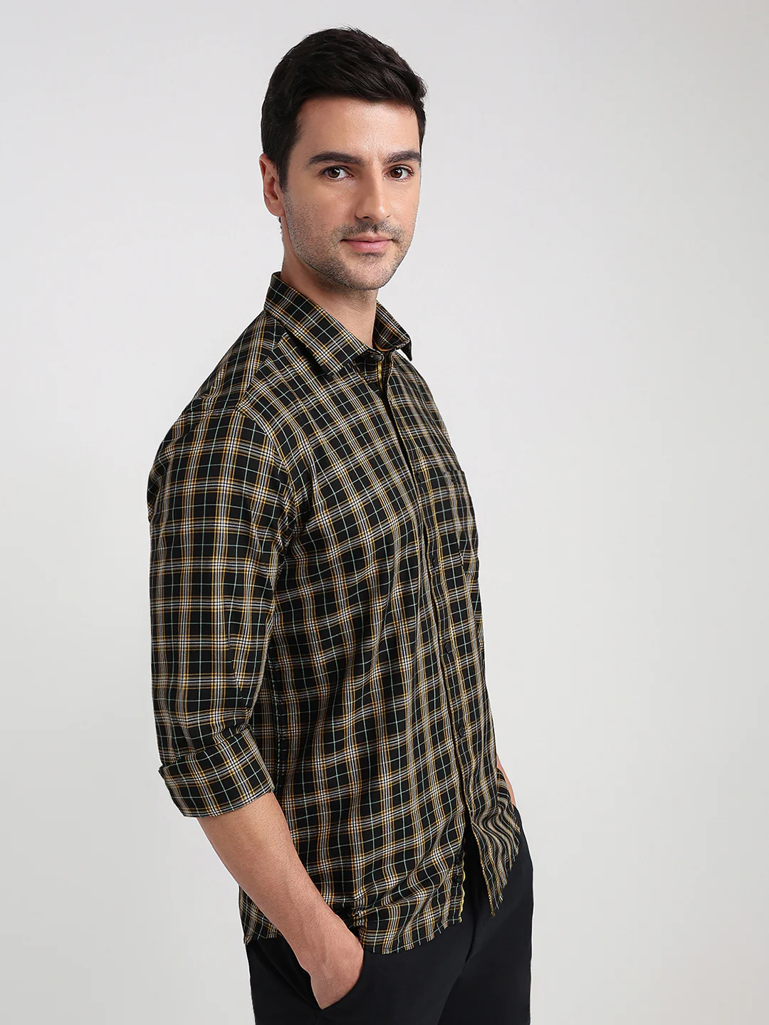 Colorplus Men Black Checks Regular Fit Cotton Full Sleeve Casual Shirt - Image 3