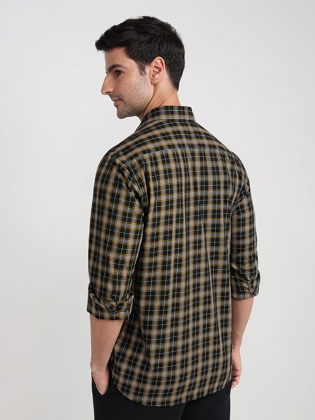 Colorplus Men Black Checks Regular Fit Cotton Full Sleeve Casual Shirt - Image 4