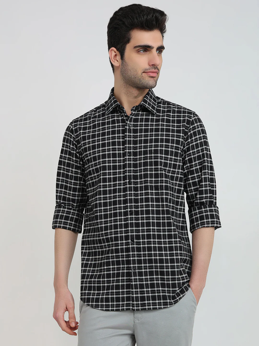 Colorplus Men Black Checks Regular Fit Cotton Shirt