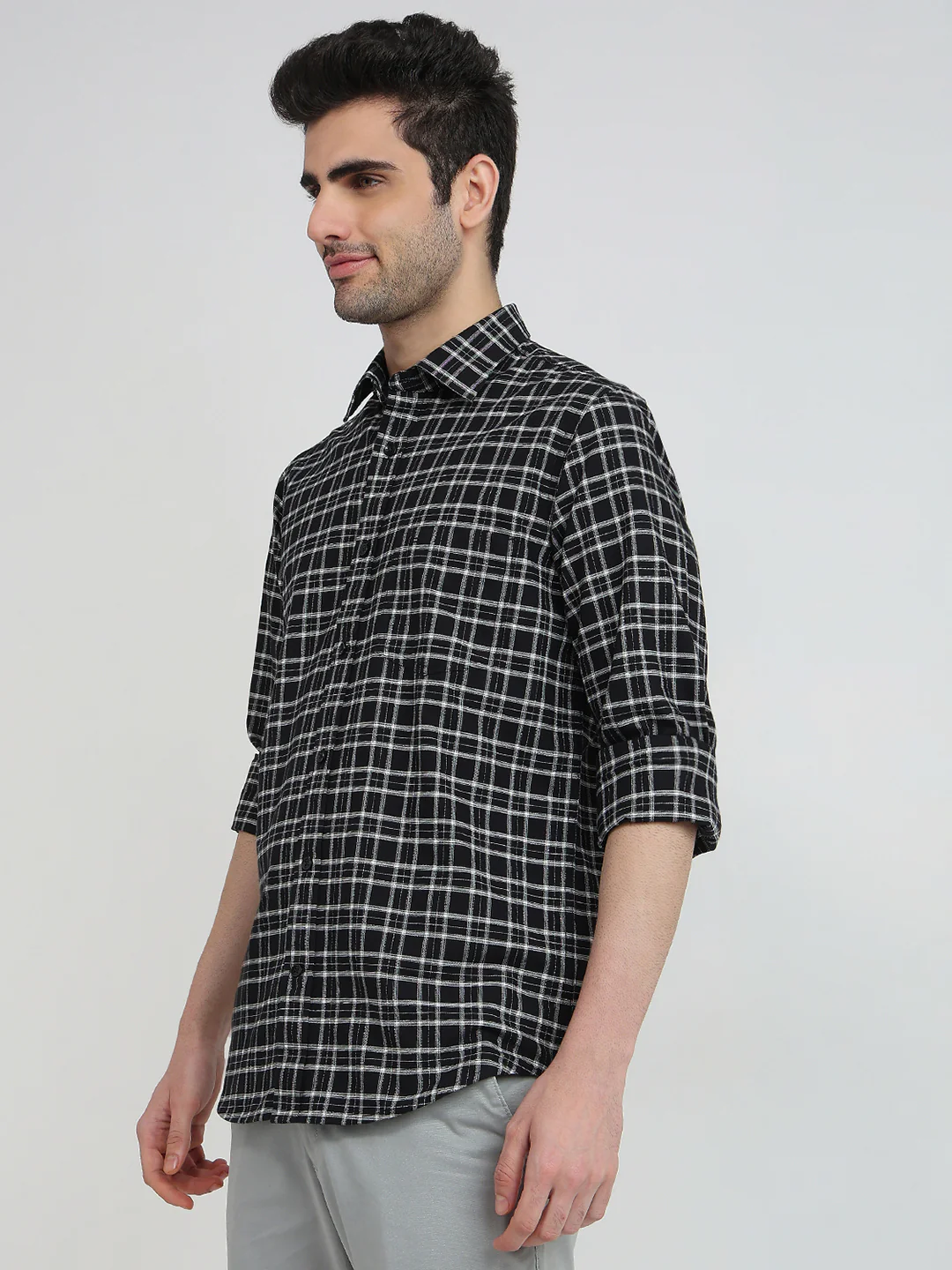 Colorplus Men Black Checks Regular Fit Cotton Shirt - Image 2