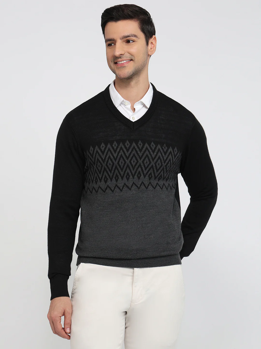 Colorplus Men Black Jacquard Regular Fit Acrylic Blend Sweatshirt