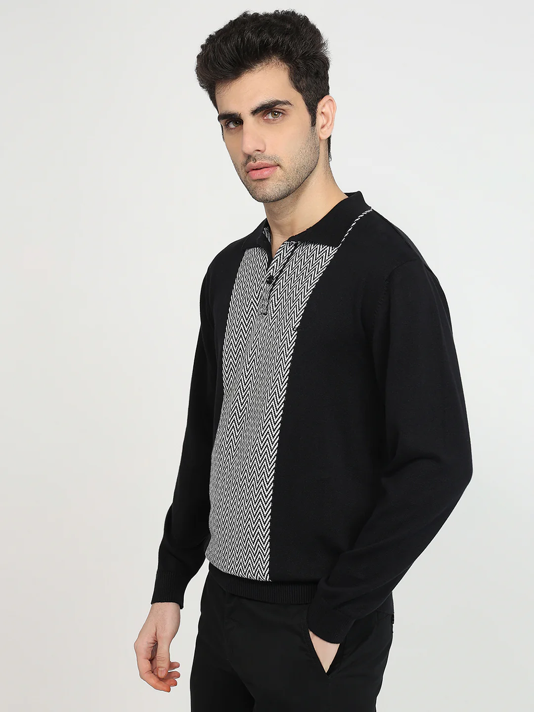Colorplus Men Black Jacquard Regular Fit Cotton Sweatshirt - Image 2