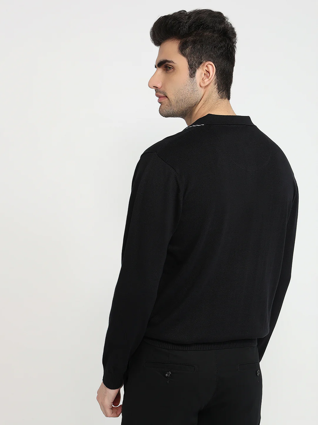 Colorplus Men Black Jacquard Regular Fit Cotton Sweatshirt - Image 4
