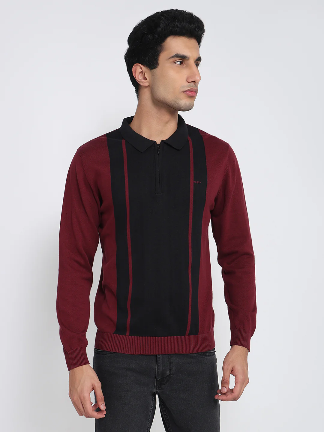 Colorplus Men Black Jacquard Regular Fit Cotton Sweatshirt