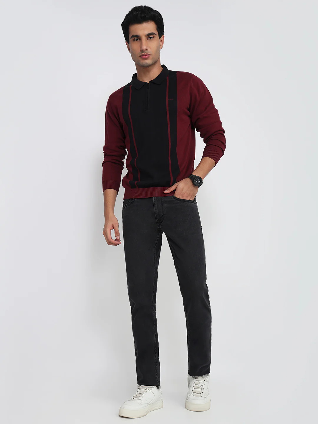 Colorplus Men Black Jacquard Regular Fit Cotton Sweatshirt - Image 5