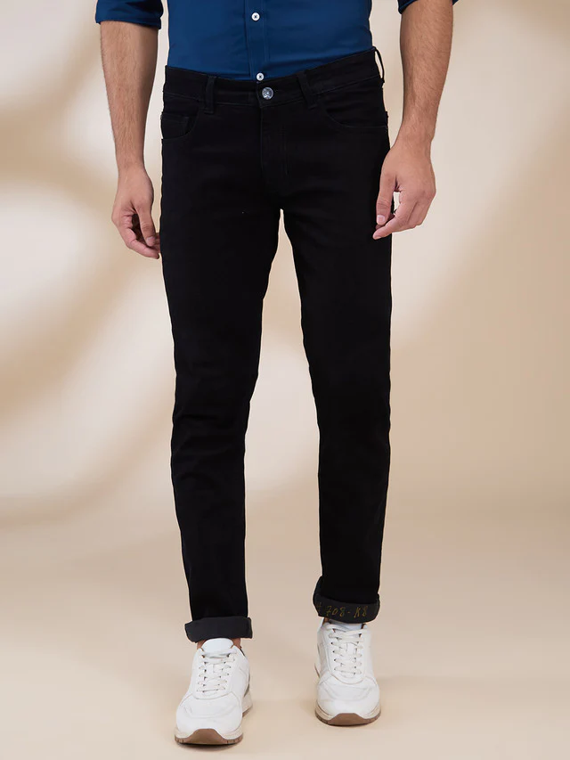 Colorplus Men Black Plain Mid Rise Slim Fit Cotton Blend Jeans