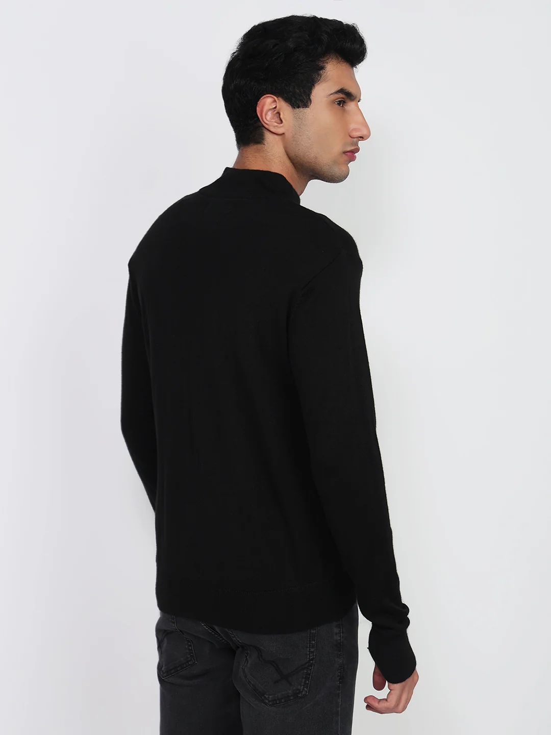 Colorplus Men Black Plain Regular Fit Acrylic Blend Sweatshirt - Image 4