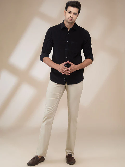 Colorplus Men Black Plain Regular Fit Cotton Corduroy Casual Shirt - Image 2