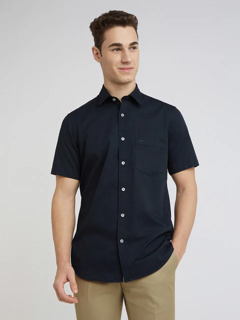 Colorplus Men Black Plain Regular Fit Cotton Shirt