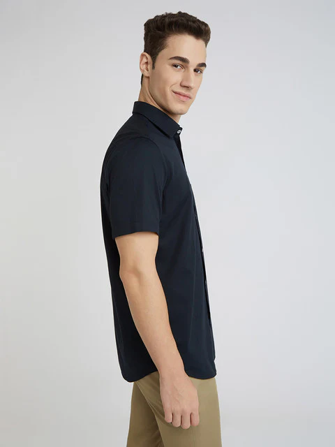 Colorplus Men Black Plain Regular Fit Cotton Shirt - Image 2