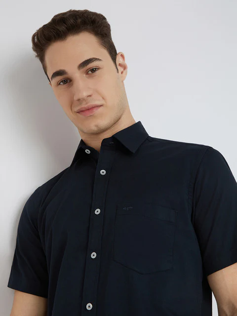 Colorplus Men Black Plain Regular Fit Cotton Shirt - Image 6