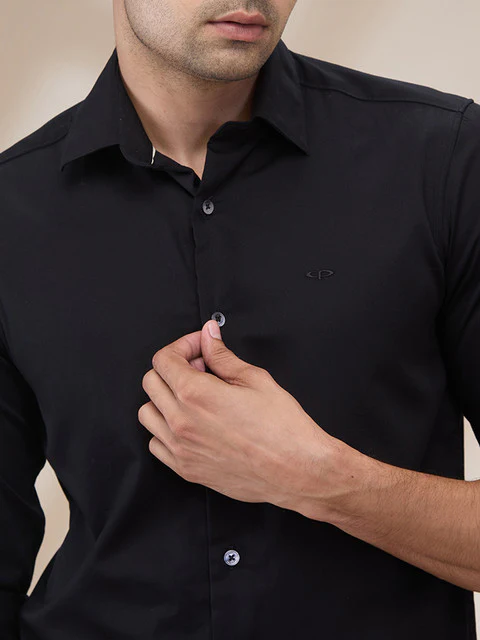 Colorplus Men Black Plain Regular Fit Cotton Shirt - Image 5