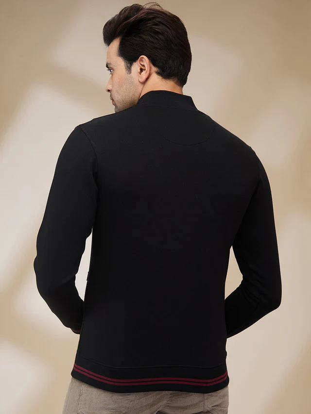 Colorplus Men Black Plain Regular Fit Wool Blend Sweater - Image 4