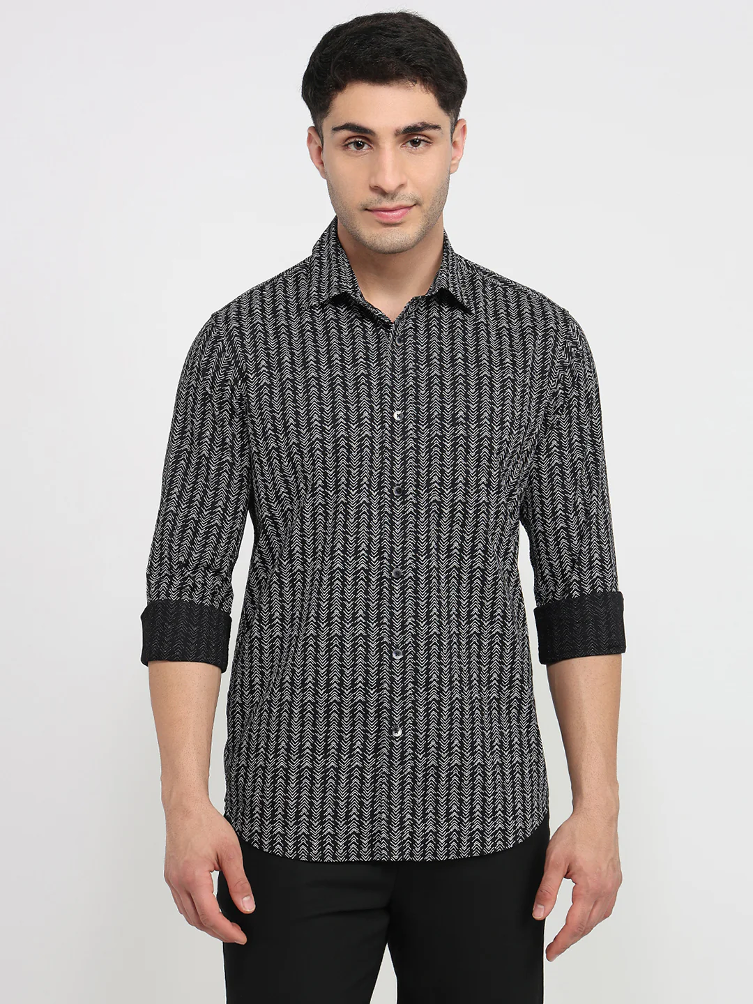 Colorplus Men Black Print Regular Fit Cotton Shirt