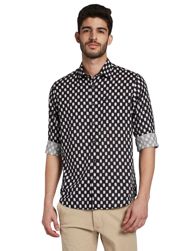 Colorplus Men Black Printed Contemporary Fit Full Sleeve Spread Collar Shirt