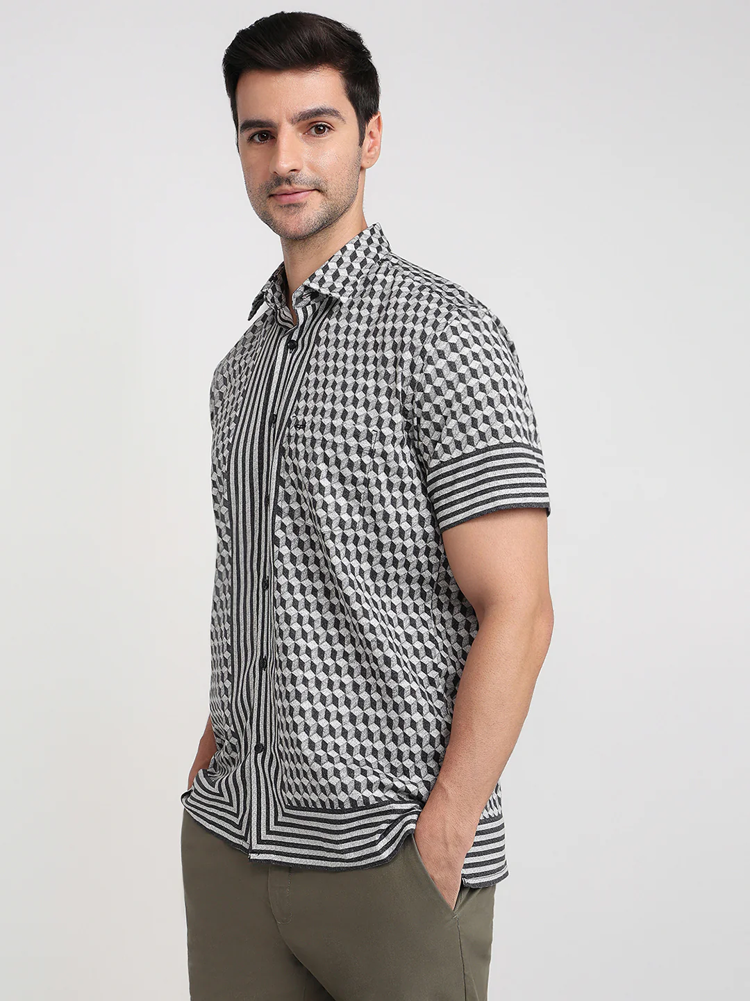 Colorplus Men Black Printed Regular Fit Cotton Half Sleeve Casual Shirt - Image 2