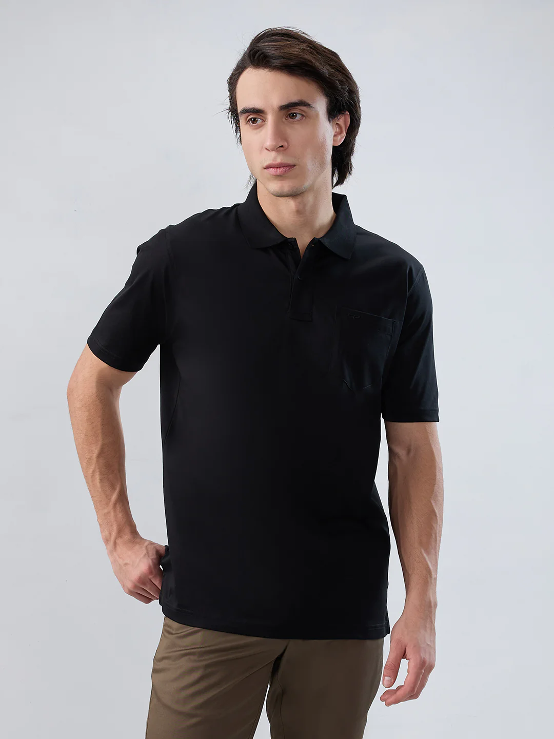Colorplus Men Black Solid Comfort Fit Cotton T-shirt