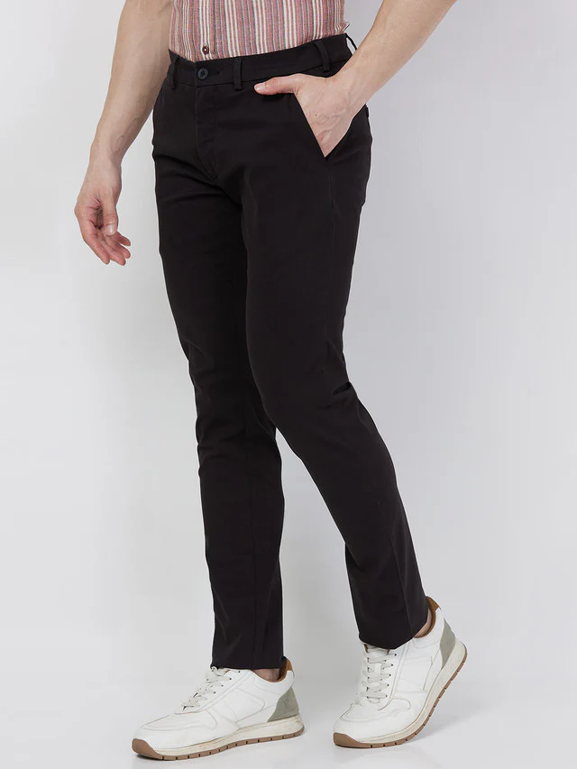 Colorplus Men Black Solid Piece Dyed Super Slim Fit Cotton Blend Trouser - Image 3