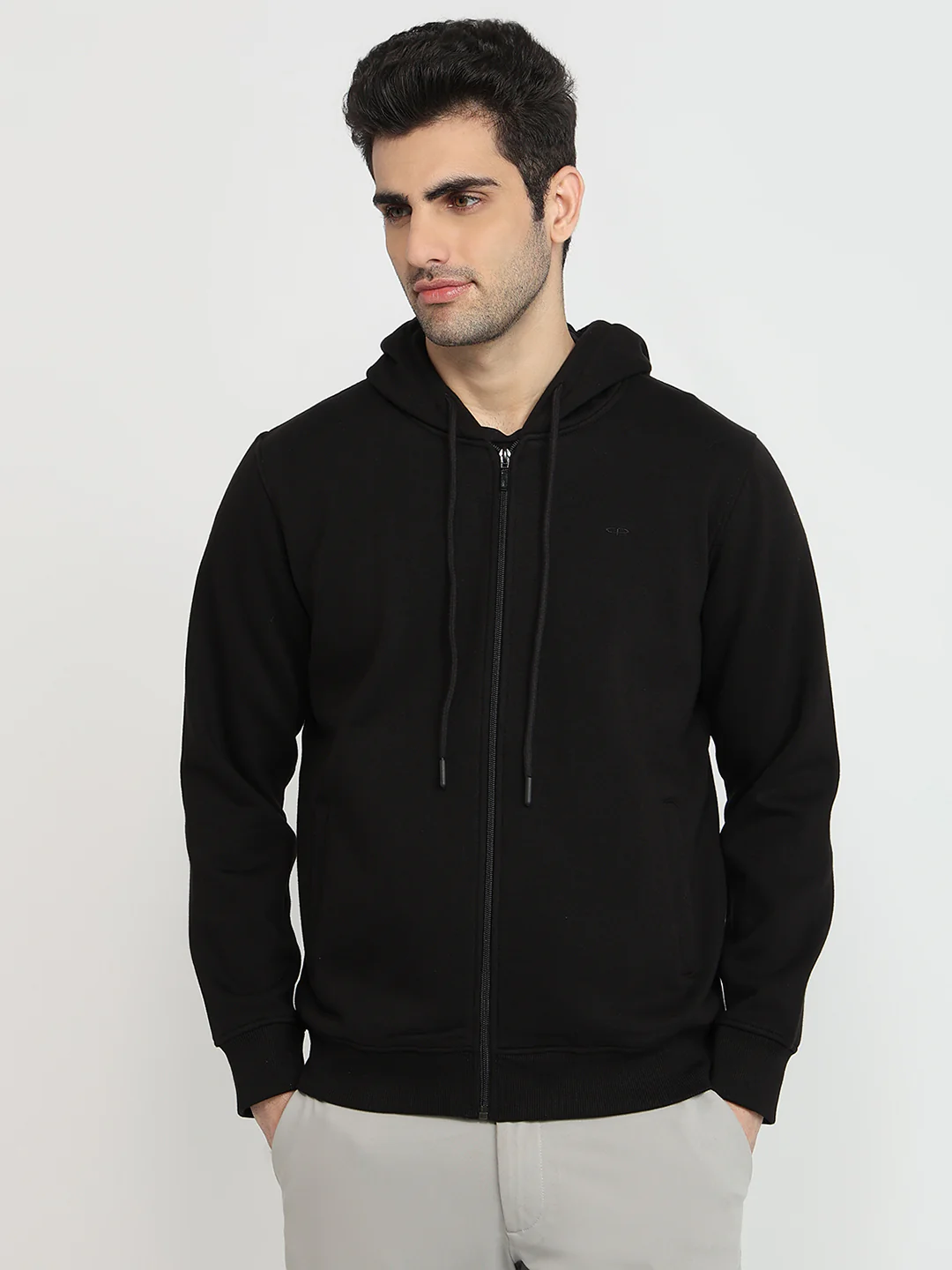 Colorplus Men Black Solid Regular Fit Cotton Blend Sweatshirt