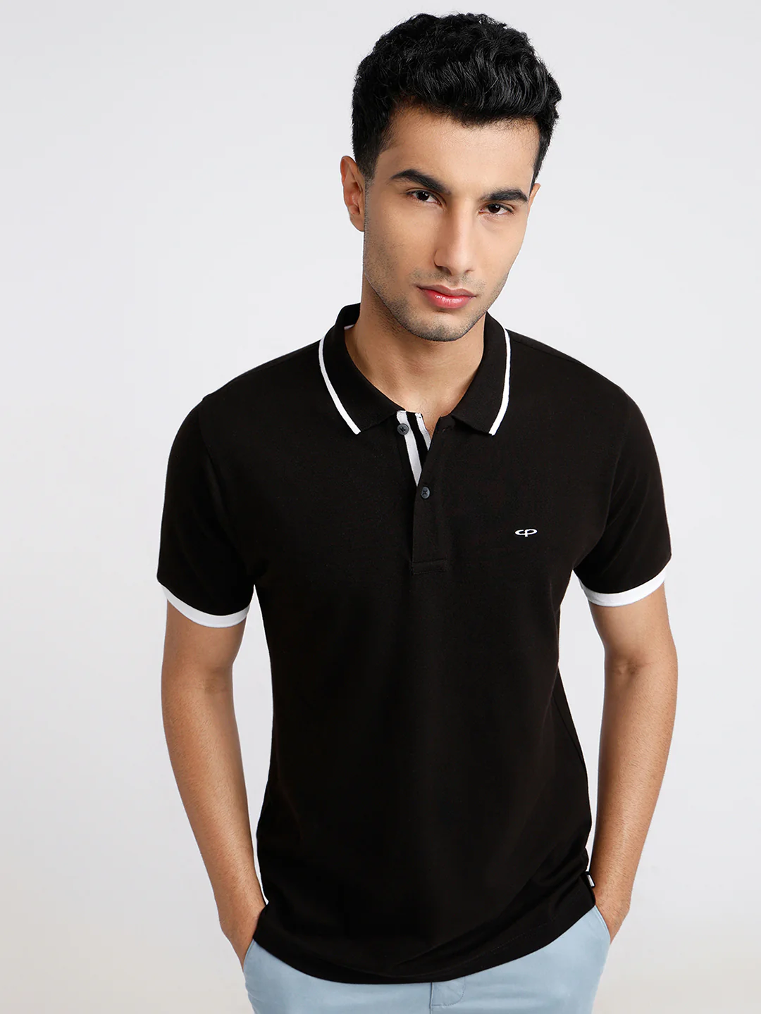 Colorplus Men Black Solid Regular Fit Cotton Blend T-Shirt