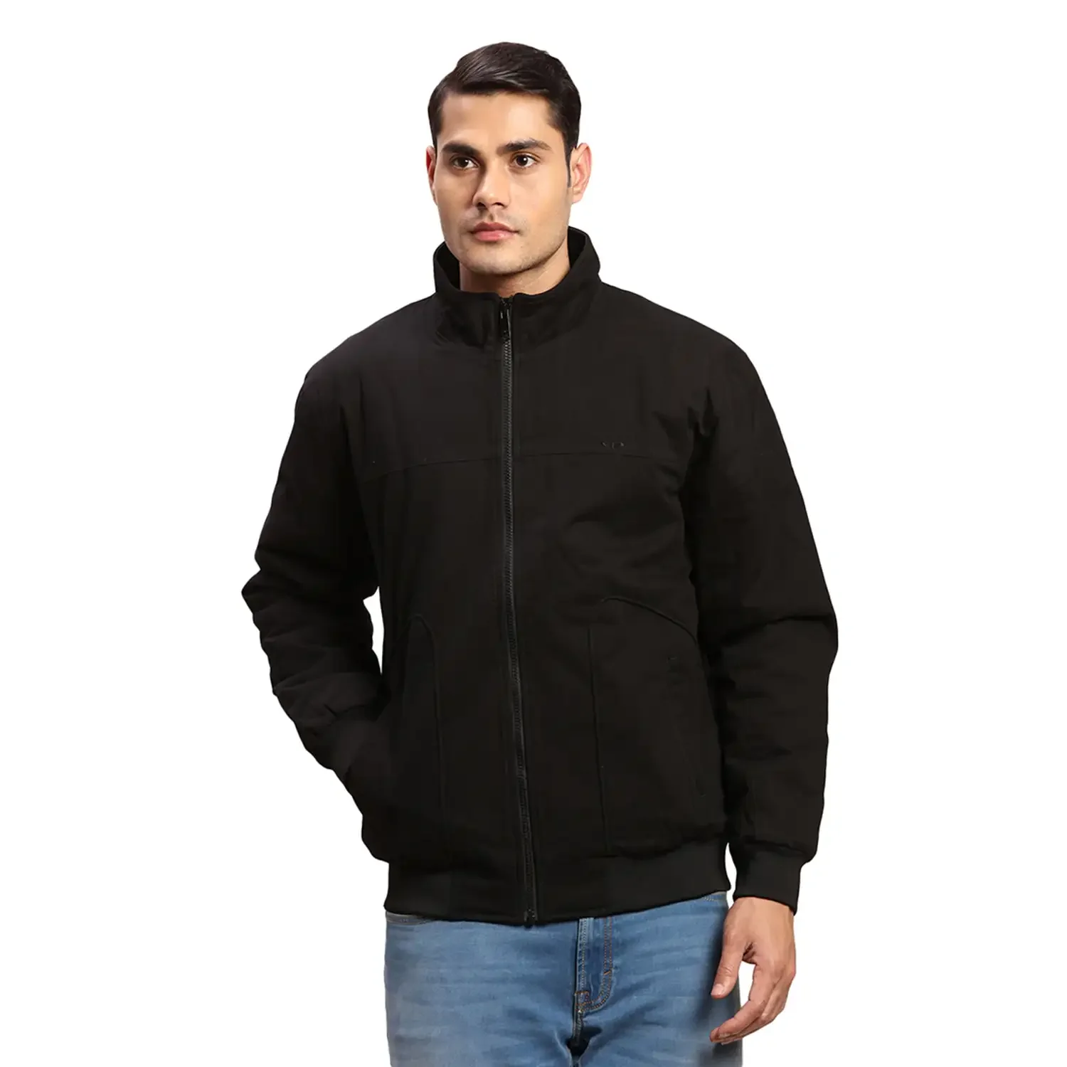 Colorplus Men Black Solid Regular Fit Cotton Bomber Jacket