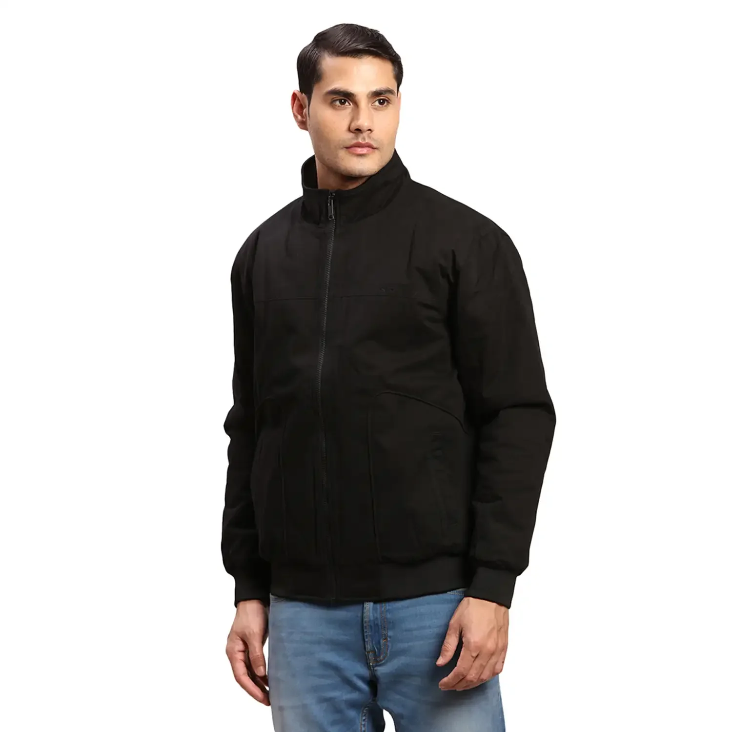 Colorplus Men Black Solid Regular Fit Cotton Bomber Jacket - Image 3
