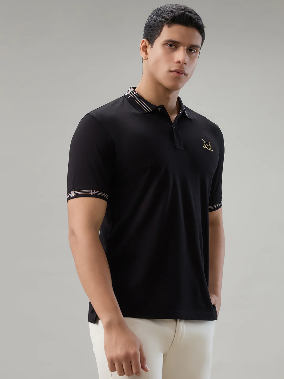 Colorplus Men Black Solid Regular Fit Cotton T-Shirt - Image 2