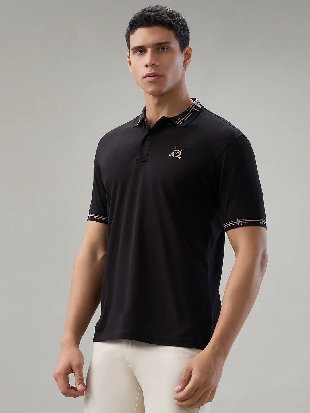 Colorplus Men Black Solid Regular Fit Cotton T-Shirt - Image 3