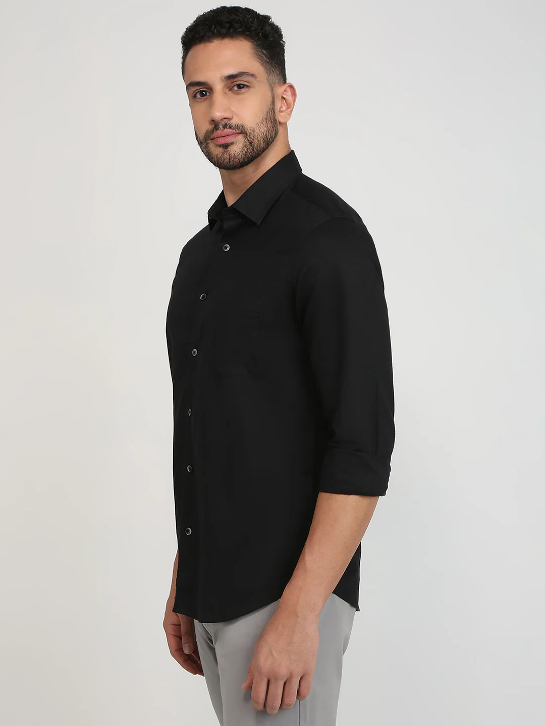 Colorplus Men Black Solid Regular Fit Linen Blend Shirt - Image 2