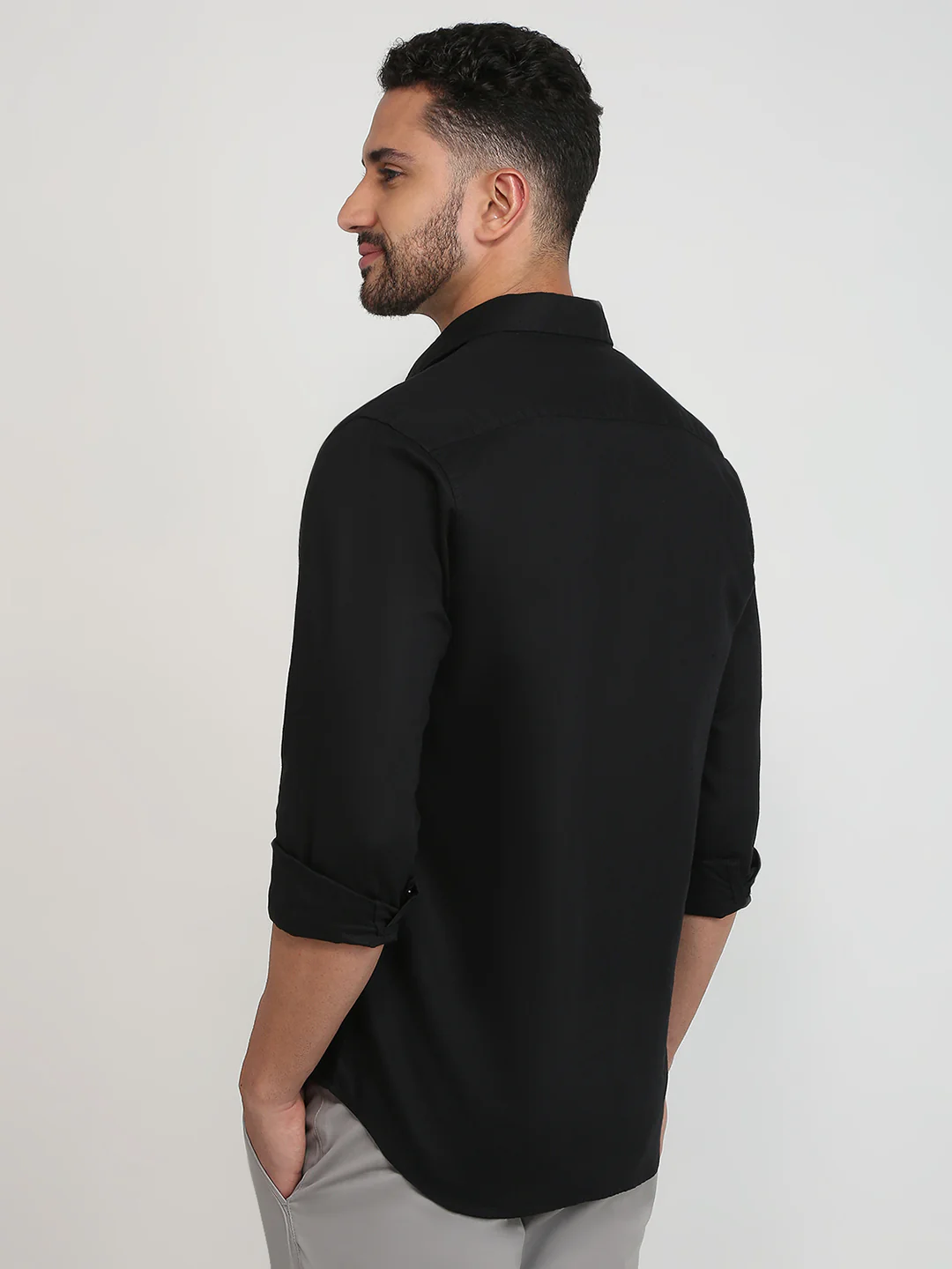 Colorplus Men Black Solid Regular Fit Linen Blend Shirt - Image 4