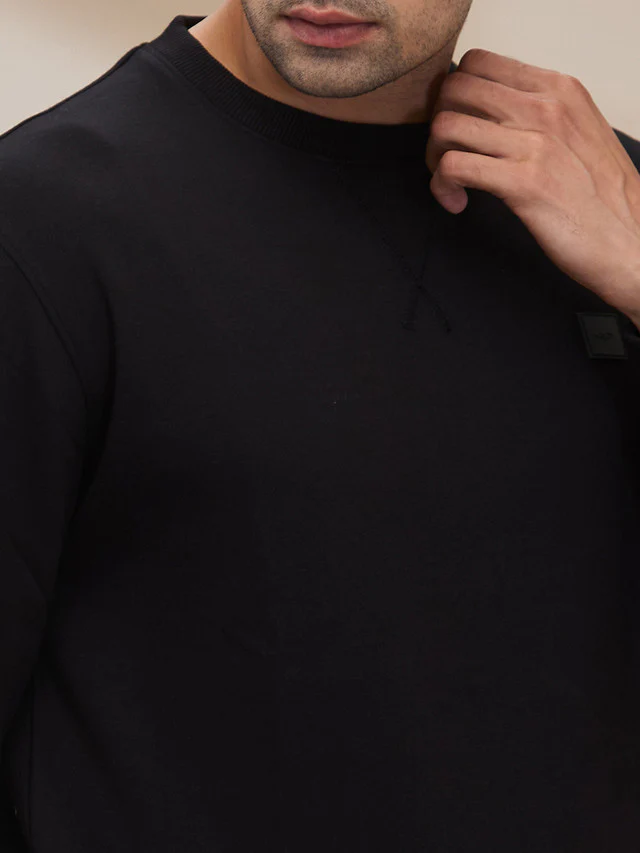 Colorplus Men Black Solid Regular Fit Polyester Blend Sweatshirt - Image 5